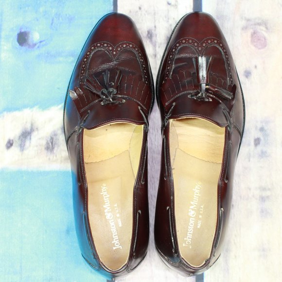 Johnston Murphy Burgundy Leather Tassel Kilt Wingtip Dress Shoes Size 10 D - Picture 6 of 10
